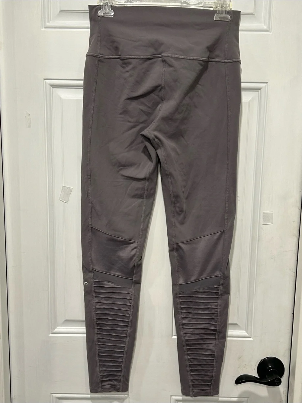 ALO Yoga Moto Leggings Grey Ribbed High Waisted Stretch Athleisure Gym Large